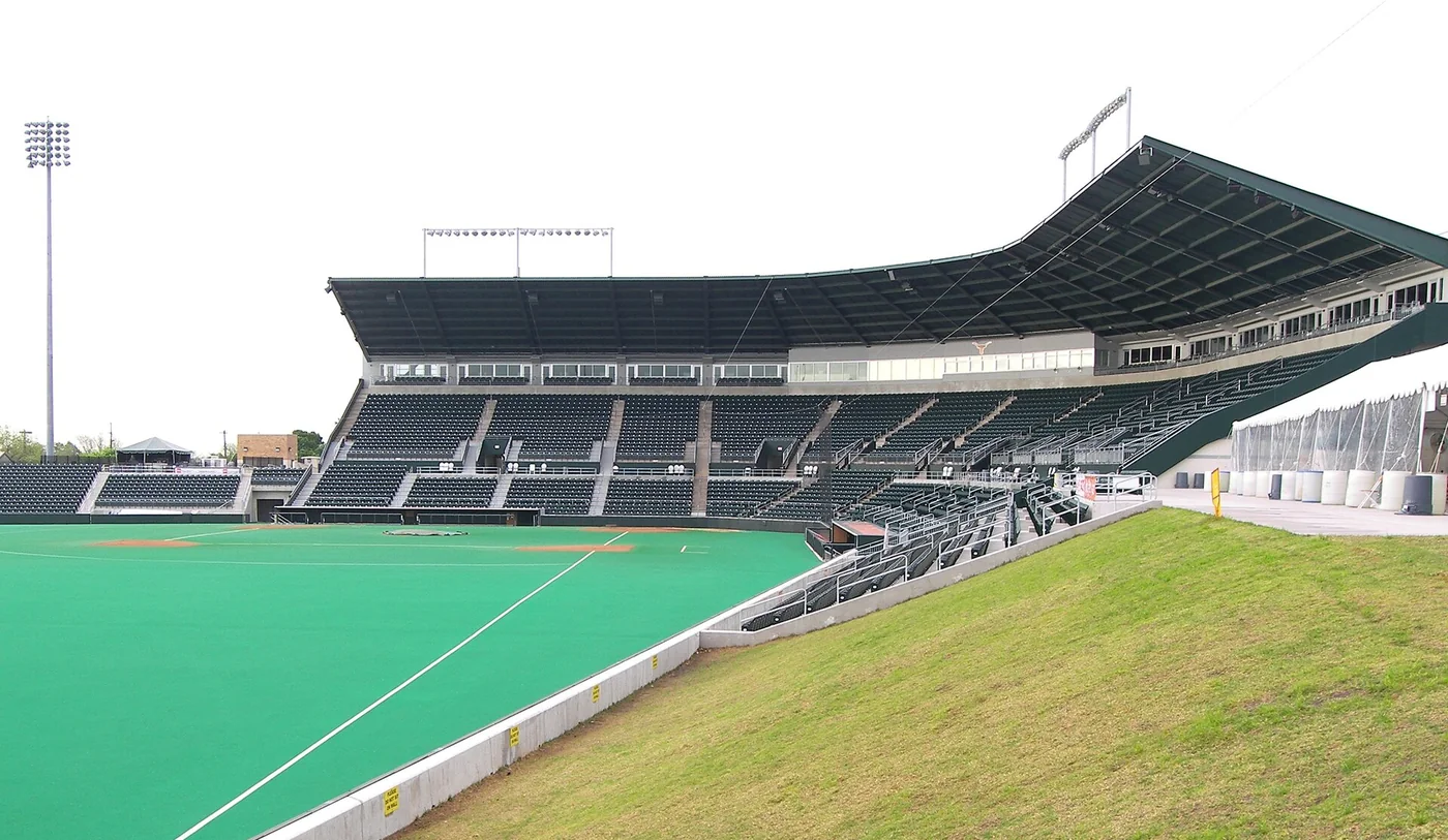 Texas baseball diamond and covered grandstand at UFCU Disch-Falk Field in 2008.
