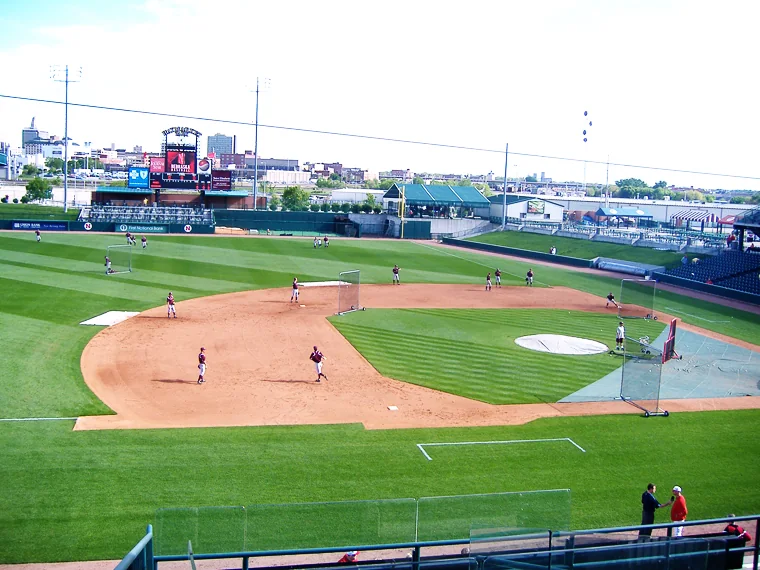 Hawks Field baseball diamond and grandstands at Haymarket Park in Lincoln.