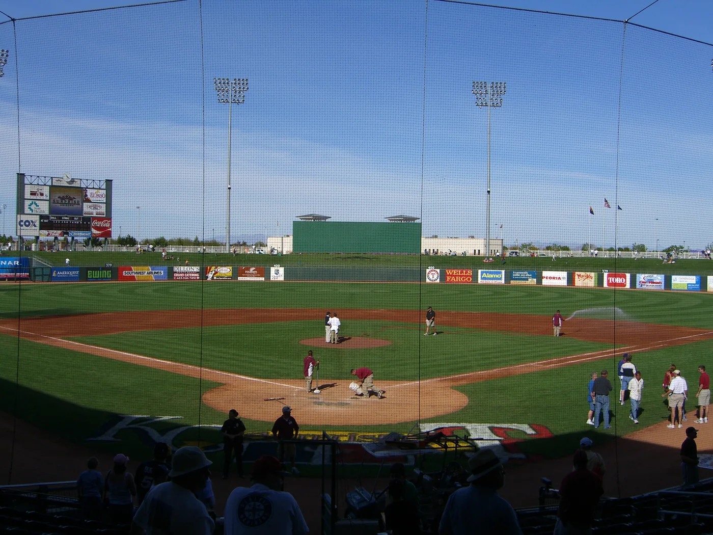 Surprise Stadium grandstand view across the baseball infield and outfield.